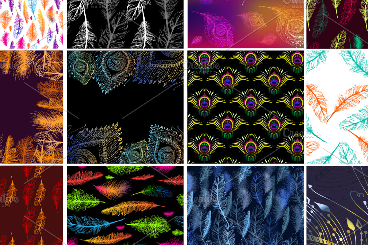 16 Feathers set., a Pattern Graphic by redstudio (Photo 2 of 5)
