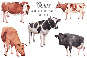 Watercolor Cows Clipart