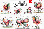Whimsical Butterfly Flower Clipart, an Illustration by Watercolor design (Thumbnail 1 of 6)