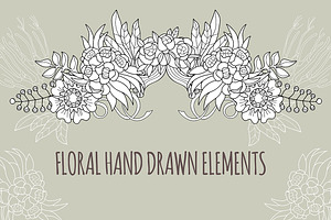 Floral elements doodle set .