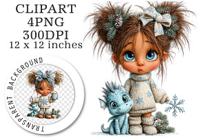 Winter Girl & Dragon Clipart Bundle