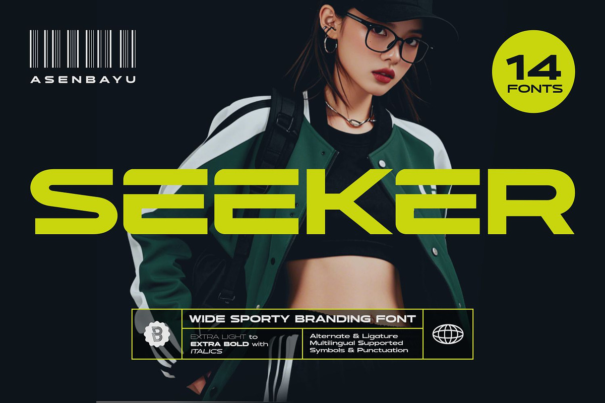 Seeker - Wide Sporty Branding Font, a Sans Serif Font by Asenbayu (Photo 1 of 15)