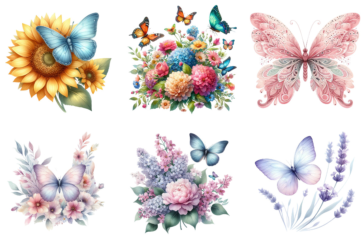 Butterfly Flowers Watercolor Clipart, an Illustration by DreamArtGraphic (Photo 3 of 4)