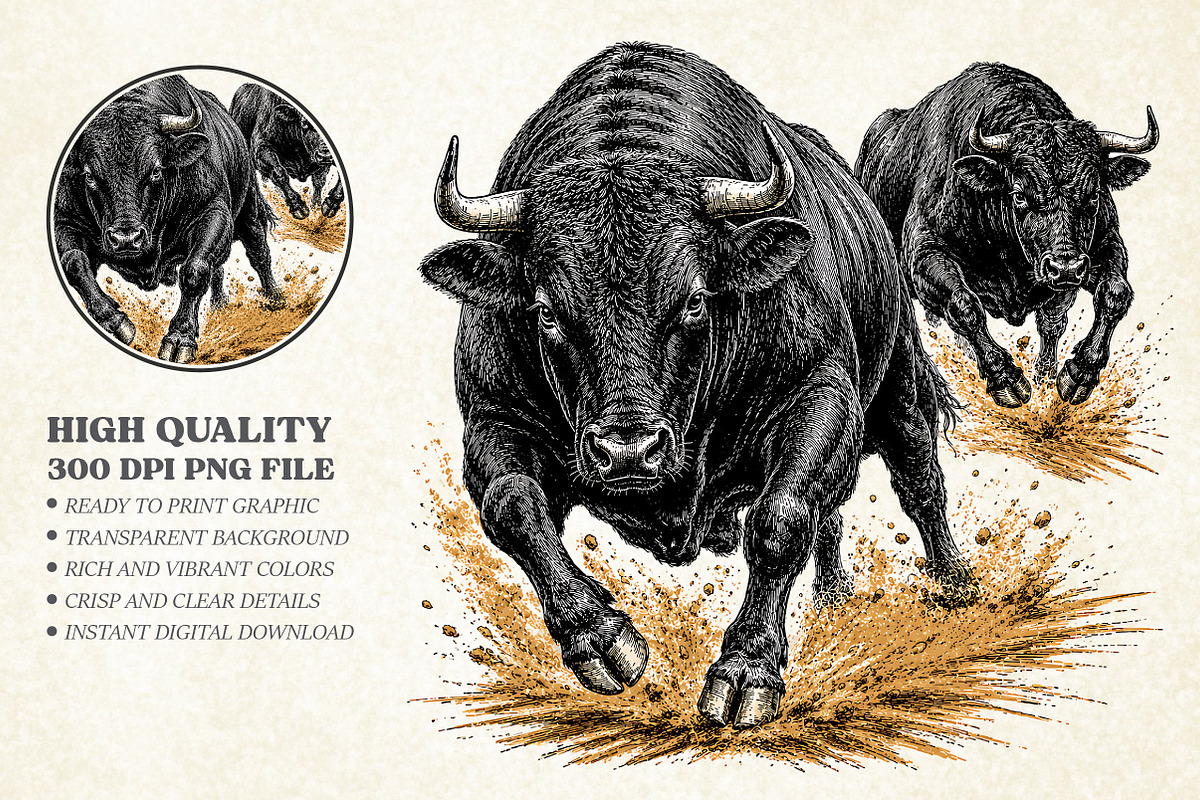 Furious Running Black Bull PNG, an Object Illustration by Libby Wishes (Photo 1 of 4)