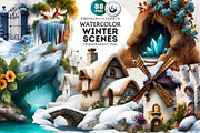 Watercolor Winter Scenes Cliparts, a Seasonal Illustration by ThatsDesignArt (Thumbnail 1 of 17)