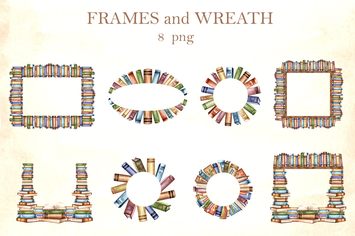 Vintage bookshelf watercolor clipart, an Education Illustration by susie-p-art (Photo 7 of 13)