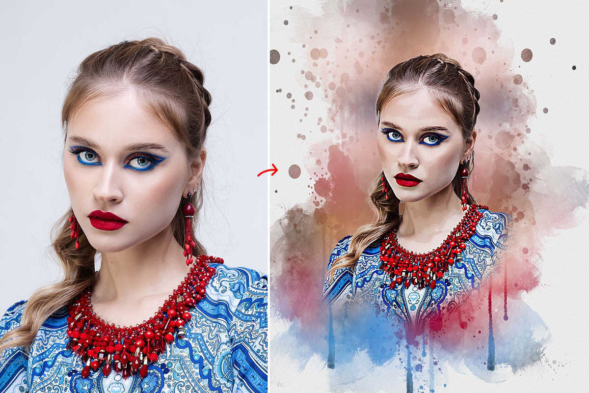 Portrait Watercolor Dropping Action, an Action Add-On by Photoshop Action (Photo 2 of 7)
