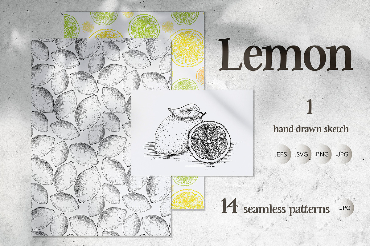 Lemon. Sketch and patterns, a Background Graphic by Canatic (Photo 1 of 19)