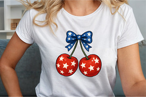 4th of July Coquette Cherry Bow, an Illustration by Sublimation Artist