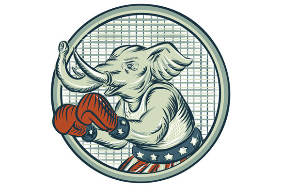 Republican Elephant Boxer Mascot Cir, an Illustration by patrimonio
