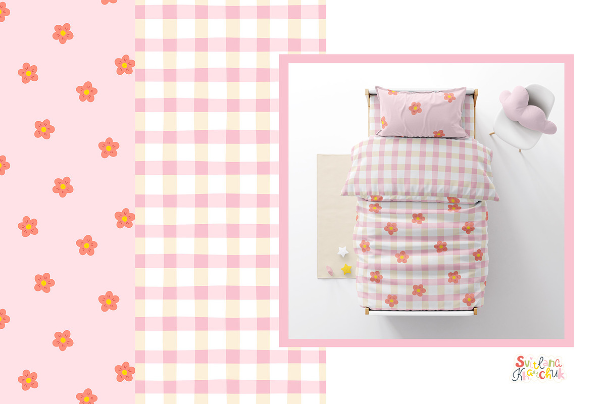 Floral Checkered Seamless Patterns, a Pattern Graphic by Svitlana Kharchuk (Photo 3 of 6)