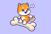 Cute Shiba Inu Dog Surfing With Bone, an Animal Illustration by Catalyst Labs (Thumbnail 3 of 3)