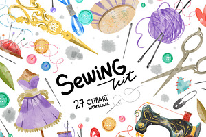 Watercolor Sewing kit Clipart, a Work Illustration by NKTKNS