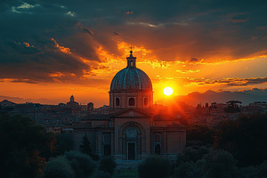 Sunset over historic dome in Rome wi, a Photo by Tanuart