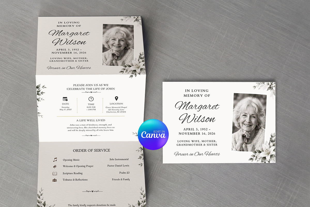 White Floral Funeral Program, an Invitation Template by Arslan (Photo 2 of 3)