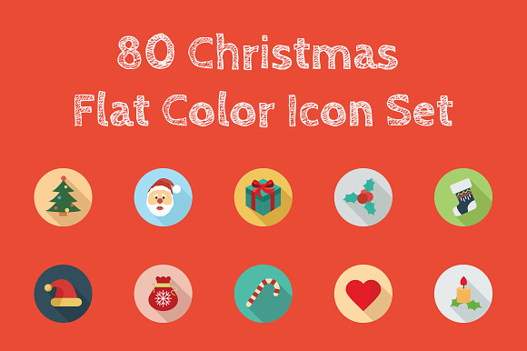 80 Christmas Flat Color Icon Set