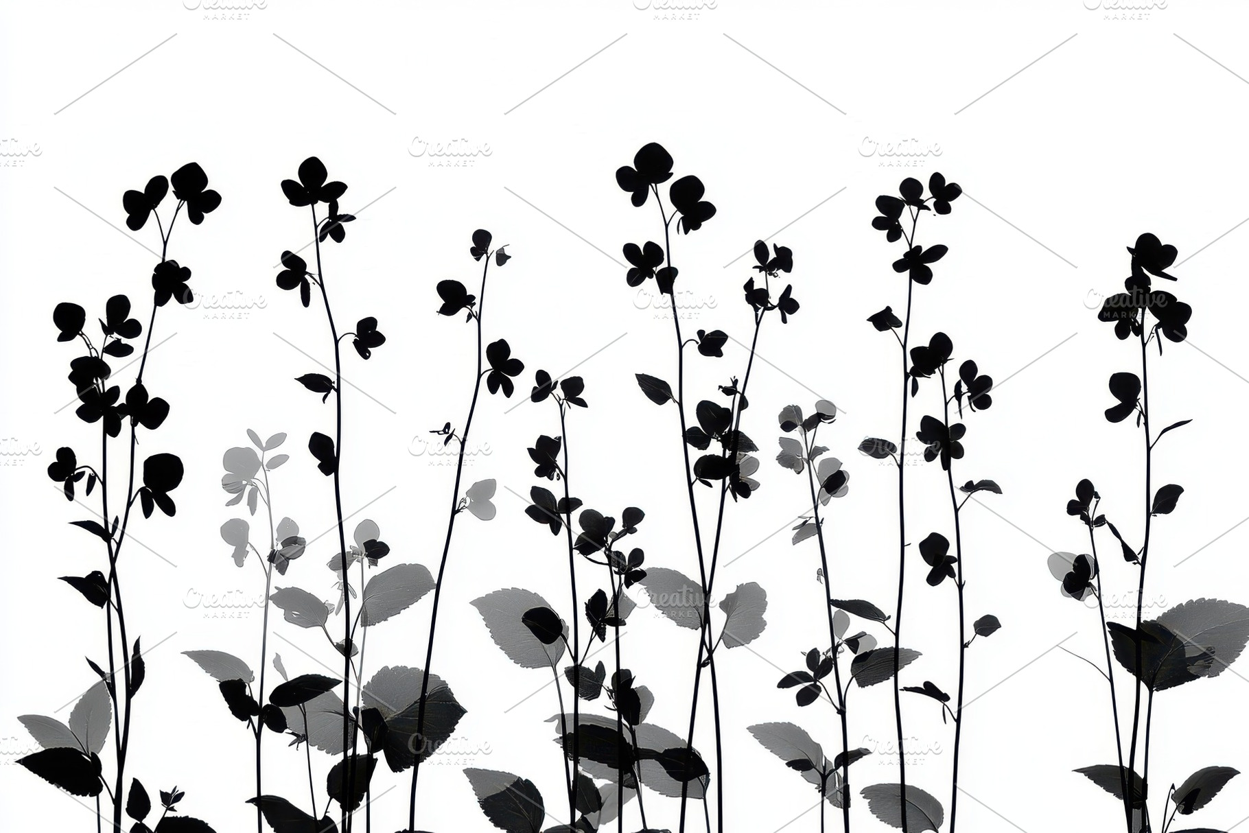 Black and White Floral Silhouettes B, a Beauty & Fashion Photo by Pixeness Studio