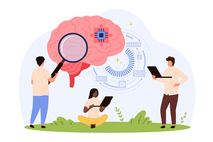 Bioengineering brain chip research, an Illustration by Flashvector