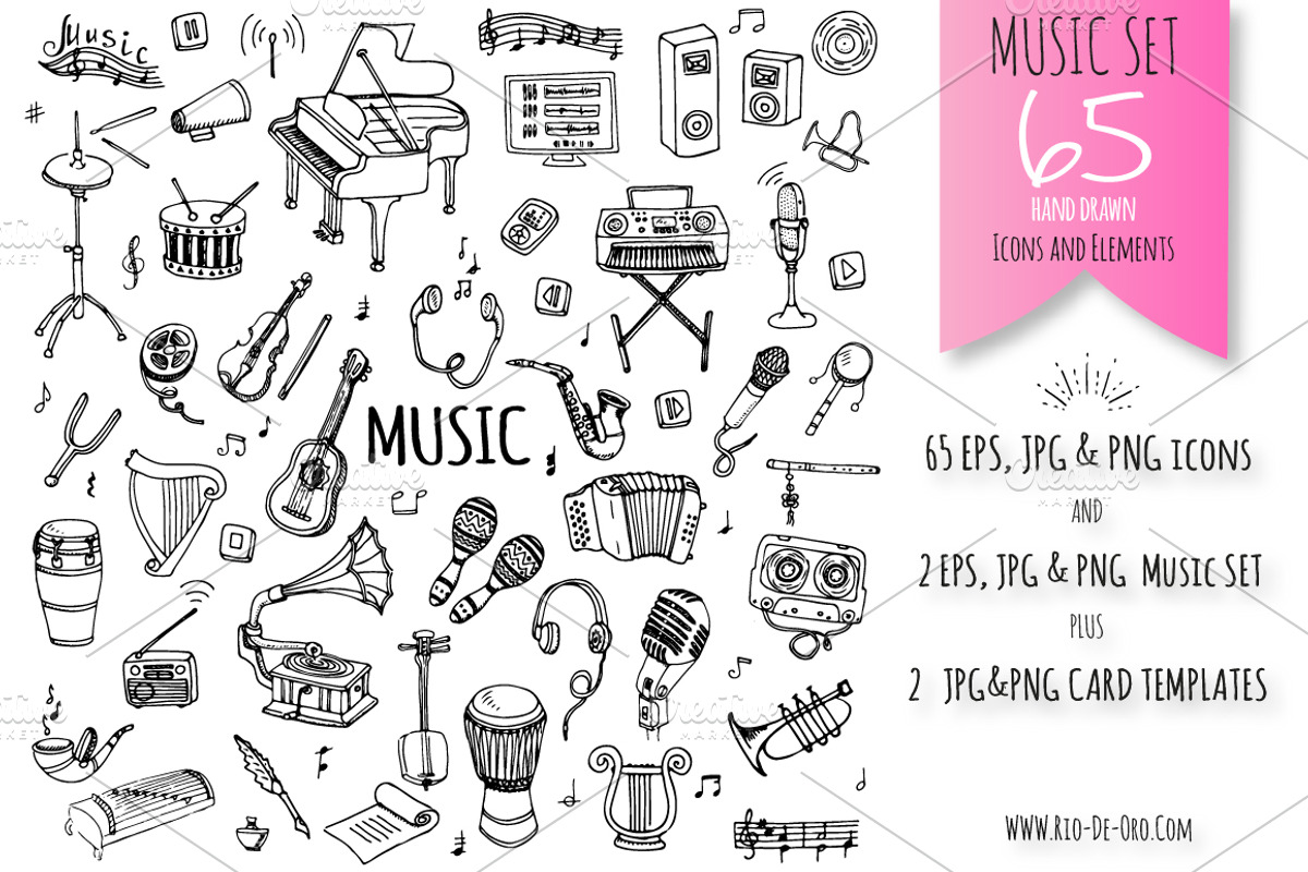 65 Music hand drawn elements set!, an Object Illustration by Natasha-Pankina.com (Photo 1 of 5)
