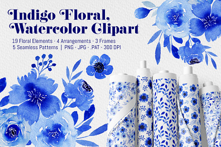 Indigo Watercolor Florals
