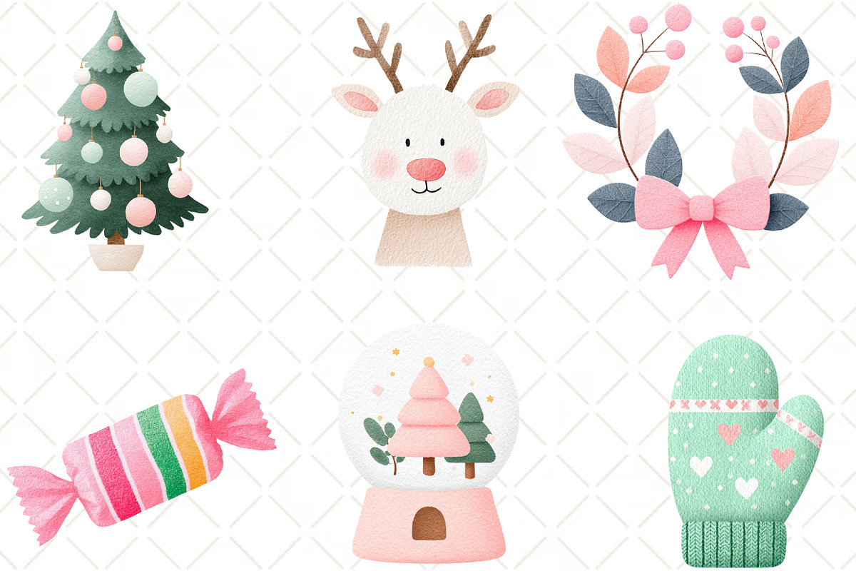 Pastel Christmas Clipart, an Illustration by Black Bird Studio (Photo 2 of 6)