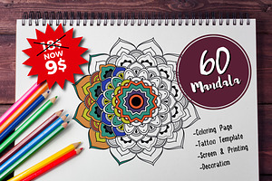 60 Mandala Tattoo & Coloring Page