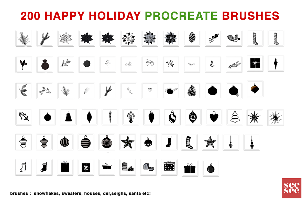 200 Happy Holiday Procreate Brushes, a Brush Add-On by CC CREATIVE CO (Photo 9 of 16)
