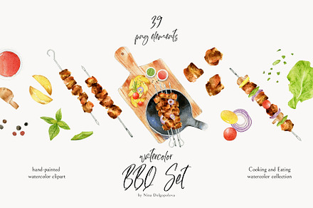 Watercolor Cooking Clipart, BBQ.