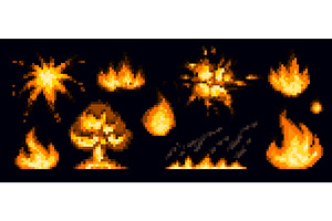 Pixel game explosion effects set, an Object Illustration by art PVP - market