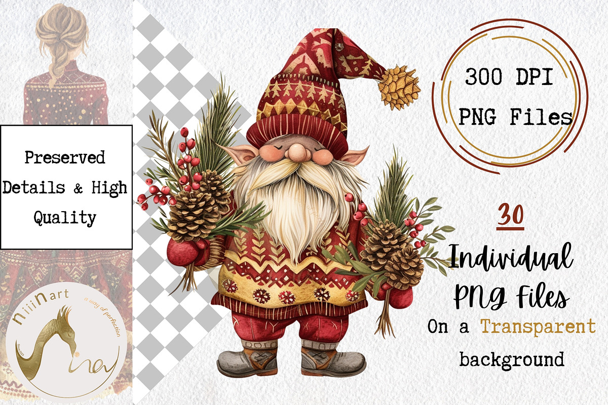 Watercolor Whimsical Gnomes PNG, an Illustration by NiiiNArt (Photo 2 of 6)