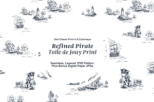 Refined Pirate Toile de Jouy Print, a Background Graphic by Hughes Studio