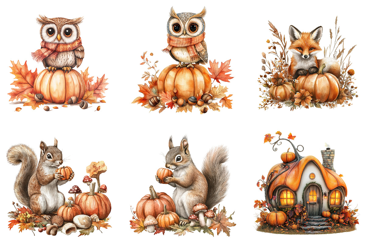 Watercolor Cute Autumn Fall Clipart, a Transportation Illustration by SinaCreation (Photo 2 of 9)