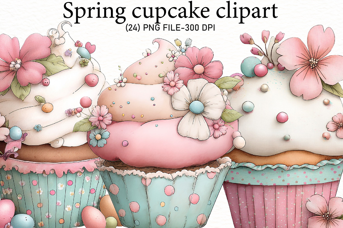 Spring cupcake clipart, an Illustration by Designworld (Photo 1 of 5)