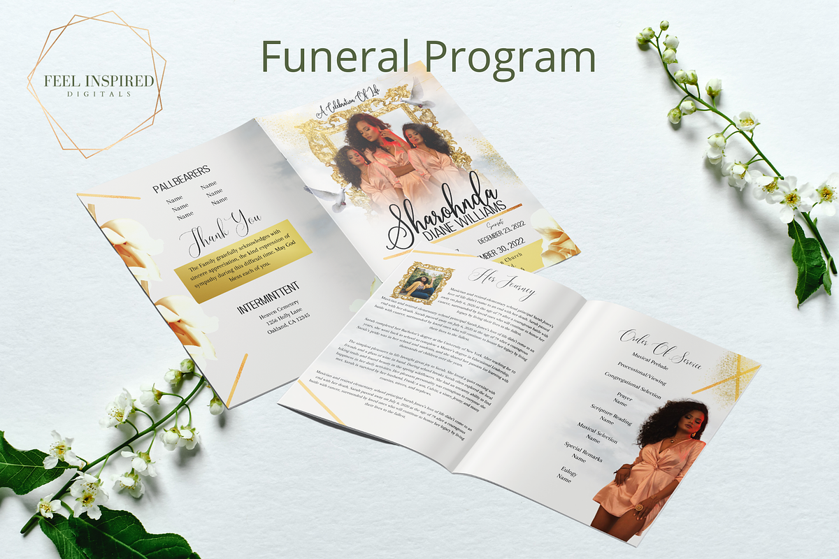 Gold Royal Funeral Program, a Brochure Template by Feel Inspired Digitals (Photo 2 of 6)