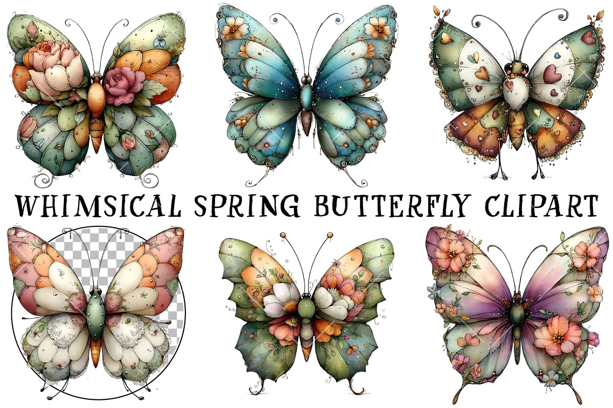 Whimsical Spring Butterfly Clipart, an Illustration by OK Design (Photo 2 of 6)