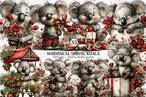 Whimsical Spring Koala Clipart PNG, an Illustration by Canvas Craft