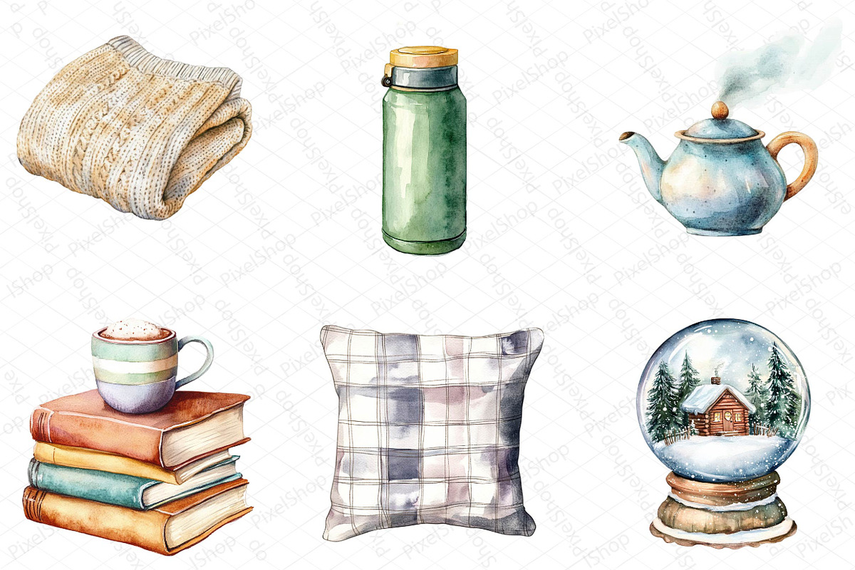 Watercolor Winter Cozy Clipart, an Illustration by DreamPrint404 (Photo 7 of 7)