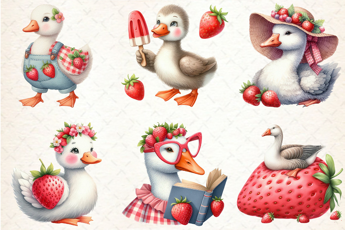 Strawberry Goose Sublimation Clipart, a Seasonal Illustration by Rose Art (Photo 2 of 4)