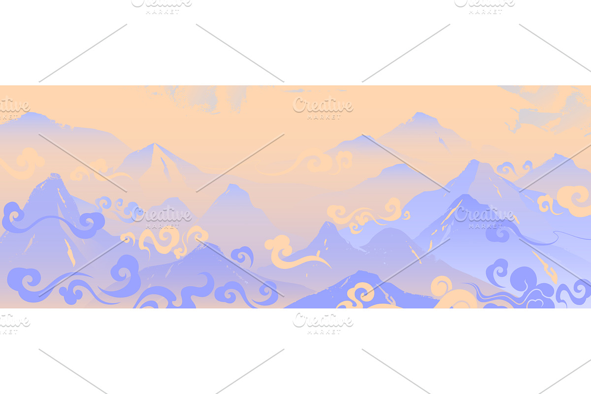 Abstract asian mountain landscape, an Illustration by art PVP - market