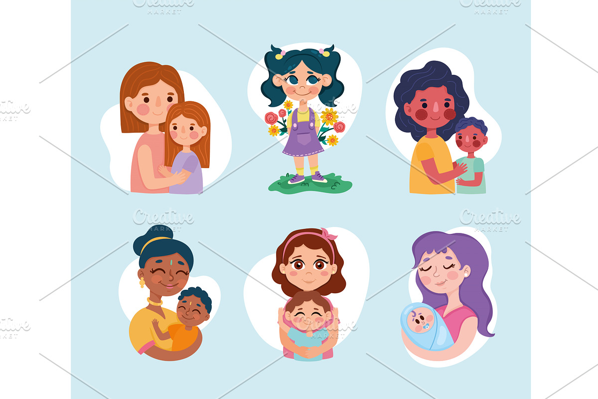five mothers and kids, a Person Illustration by studiogstock