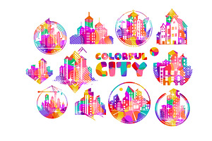 Set of colored city logos. Hand, an Object Illustration by Nenahliadava Design