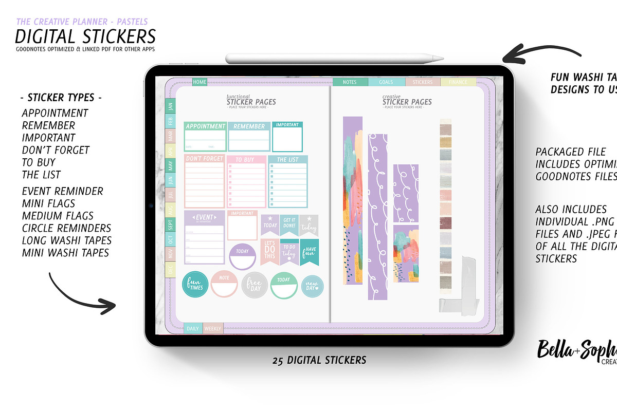 Functional Pastels-Digital Stickers, a Stationery Template by Bella+Sophia Creative (Photo 1 of 3)