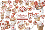 Watercolor Valentine Sweets Clipart, an Illustration by MockupWizard (Thumbnail 1 of 5)