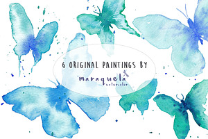 Watercolor Butterflies Clip Art Blue