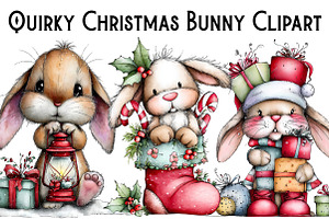 Quirky Christmas Bunny Clipart Bundl, an Illustration by Pixels.Craft