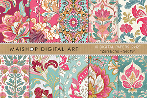 Batik Style Pink Floral Papers