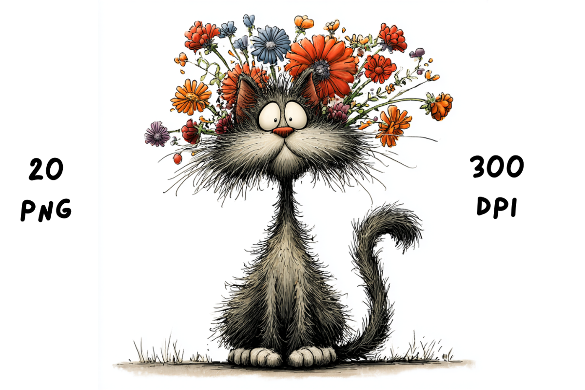 Whimsical Floral Cat Clipart, an Animal Illustration by GiraffeCreative (Photo 14 of 20)