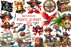 Pirate clipart - Watercolor, an Illustration by CreationArt