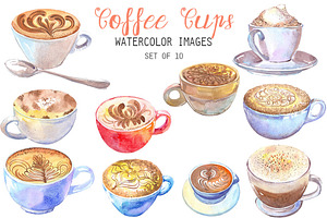 Watercolor Coffee Cups Clipart