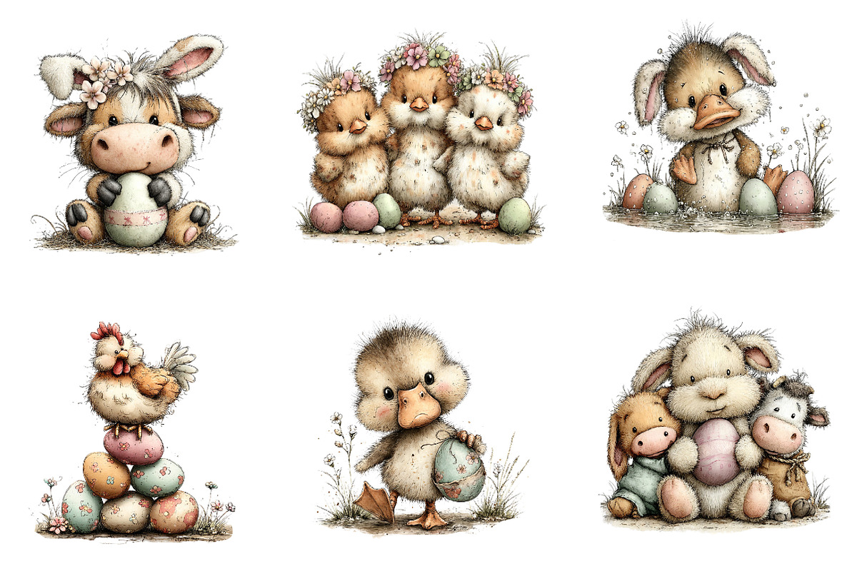 Easter Farm Animals Clipart, an Illustration by Dream Creation (Photo 3 of 6)